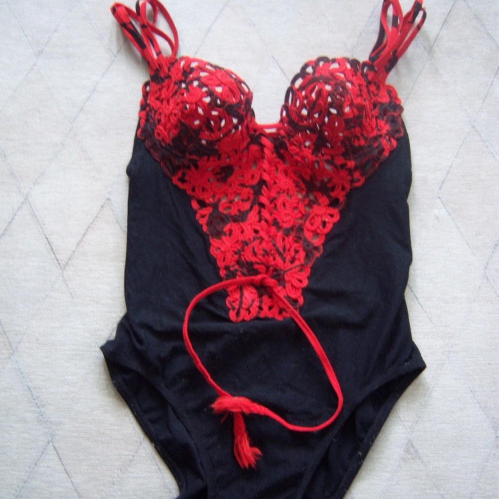 Vintage Rare Macrame Nicole Olivier French One Piece Swimsuit